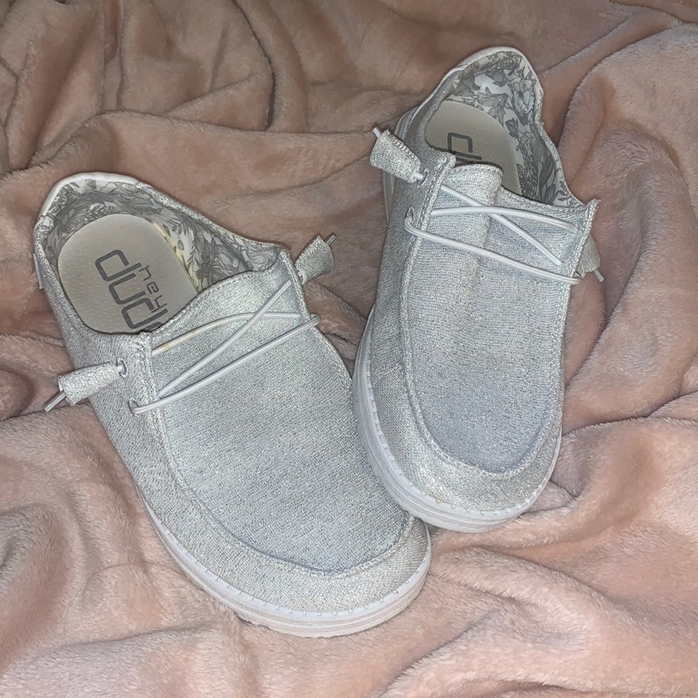 Hey Dudes white sparkly Size 8 (good condition only worn twice)